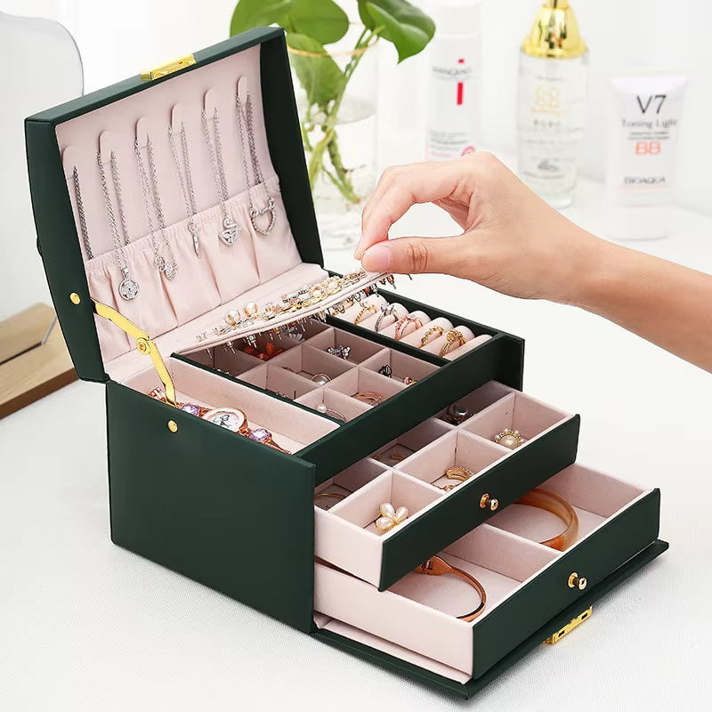 Exquisite Three-Layer Jewelry Box: Elegant Storage Solution with Secure Locking Mechanism