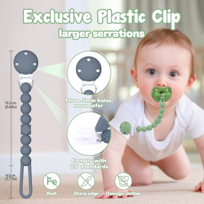 Catenella Portaciuccio in Silicone per Bambini, Clip per Ciuccio in Un Unico Pezzo, Succhietto Clip Infanzia Massaggiagengive Baby Regalo, 2 Pezzi