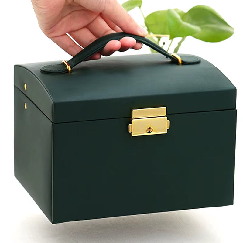 1Pcs Multi Functional Three Layer Leather Drawer Style Jewelry Box Earrings Earrings Lock Jewelry Box