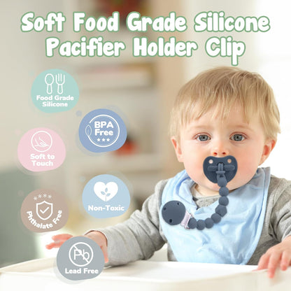 Catenella Portaciuccio in Silicone per Bambini, Clip per Ciuccio in Un Unico Pezzo, Succhietto Clip Infanzia Massaggiagengive Baby Regalo, 2 Pezzi