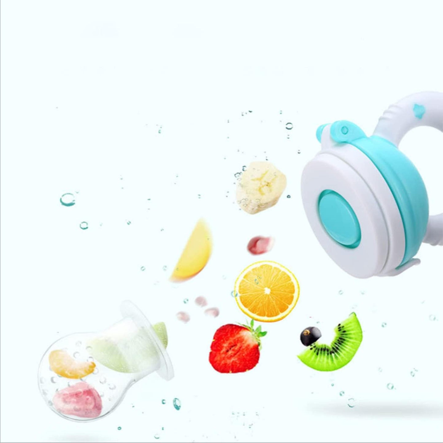 Ciucci Frutta Neonati Anti-Soffocamento Senza BPA + 3 Tettarelle in Silicone in 3 Misure + 2 Spazzolini + 2 Posate (Verde + Rosa)