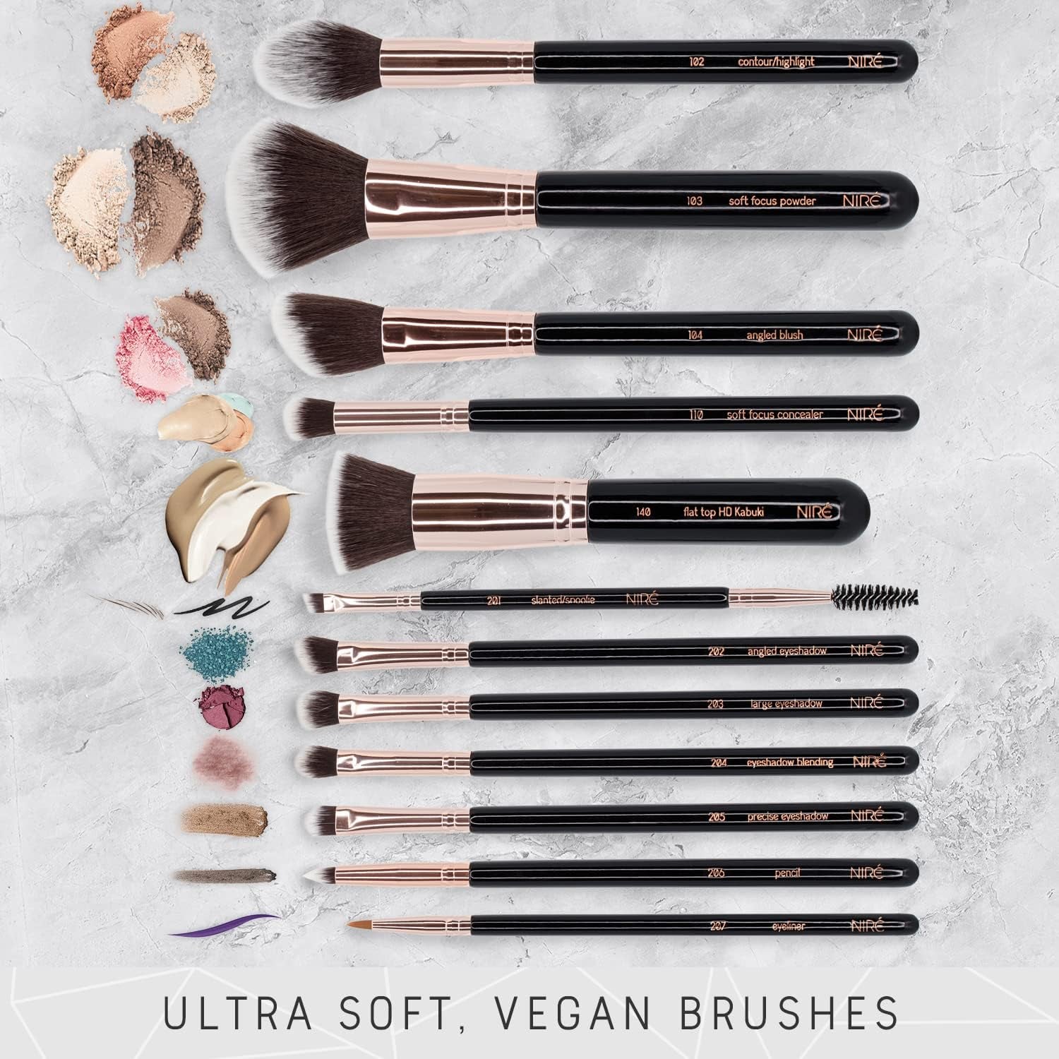 Professional 15-Piece Vegan Makeup Brush Set: Includes Blenders, Brush Holder, Cleaner, Guide, and Gift Box